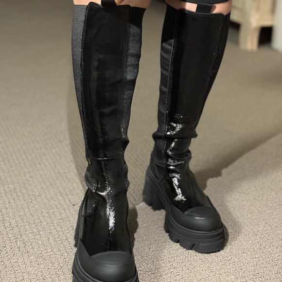 GANNI Black Chunky Knee High Boots Size 41 NEW $675 Retail Platform Lug Sole - Picture 2 of 16